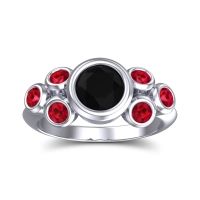 Black Onyx Ring In 14k White Gold With Ruby Bindu Round Antique Ring
