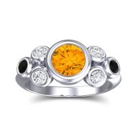 Citrine Ring In 18k White Gold With Lab Diamond And Black Onyx Bindu Round Antique Ring