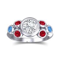 Lab Diamond Ring In 14k White Gold With Ruby And Swiss Blue Topaz Bindu Round Antique Ring