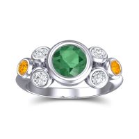 Emerald Ring In 18k White Gold With Lab Diamond And Citrine Bindu Round Antique Ring