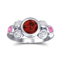 Garnet Ring In 18k White Gold With Lab Diamond And Pink Tourmaline Bindu Round Antique Ring