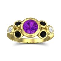 Amethyst Engagement Ring In 14k Yellow Gold With Black Onyx And Diamond - Bindu Round Antique Ring
