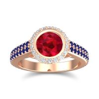 Ruby Ring In 18K Rose Gold With Lab Diamond And Blue Sapphire Kupa Round Antique Ring