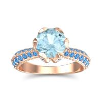 Aquamarine Ring In 14K Rose Gold With Lab Diamond And Swiss Blue Topaz Rajazayya Round Antique Ring