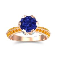 Lab Blue Sapphire Ring In 18K Rose Gold With Aquamarine And Citrine Rajazayya Round Antique Ring