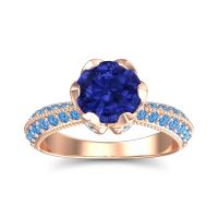 Lab Blue Sapphire Ring In 14K Rose Gold With Lab Diamond And Swiss Blue Topaz Rajazayya Round Antique Ring