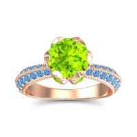 Peridot Ring In 14K Rose Gold With Swiss Blue Topaz Rajazayya Round Antique Ring