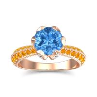 Swiss Blue Topaz Ring In 18K Rose Gold With Lab Diamond And Citrine Rajazayya Round Antique Ring