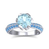 Aquamarine Ring In Palladium With Diamond And Swiss Blue Topaz Rajazayya Round Antique Ring