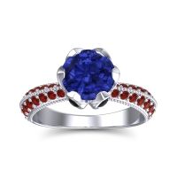 Lab Blue Sapphire Ring In Palladium With Black Onyx And Garnet Rajazayya Round Antique Ring