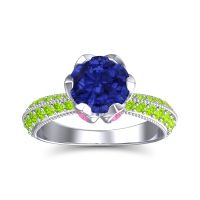 Lab Blue Sapphire Ring In Palladium With Pink Tourmaline And Peridot Rajazayya Round Antique Ring