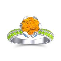Citrine Ring In Palladium With Swiss Blue Topaz And Peridot Rajazayya Round Antique Ring