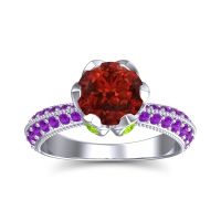 Garnet Ring In 14k White Gold With Peridot And Amethyst Rajazayya Round Antique Ring