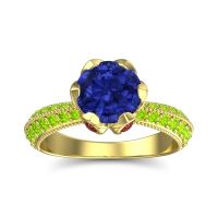 Lab Blue Sapphire Ring In 18k Yellow Gold With Garnet And Peridot Rajazayya Round Antique Ring
