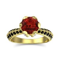 Garnet Ring In 18k Yellow Gold With Diamond And Black Onyx Rajazayya Round Antique Ring