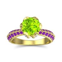 Peridot Ring In 18k Yellow Gold With Diamond And Amethyst Rajazayya Round Antique Ring