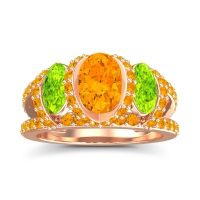 Citrine Ring In 14K Rose Gold With Peridot Vapra Oval Three-stone Ring