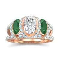 Diamond Ring In 18K Rose Gold With Emerald And Aquamarine Vapra Oval Three-stone Ring