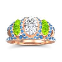 Diamond Ring In 18K Rose Gold With Peridot And Swiss Blue Topaz Vapra Oval Three-stone Ring