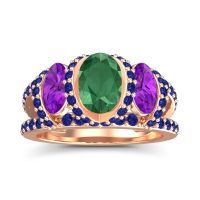 Emerald Ring In 18K Rose Gold With Amethyst And Blue Sapphire Vapra Oval Three-stone Ring