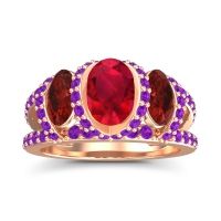 Three Stone Oval Pave Vapra Ring