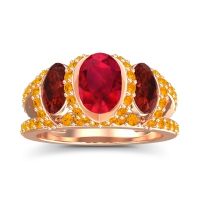 Three Stone Oval Pave Vapra Ring