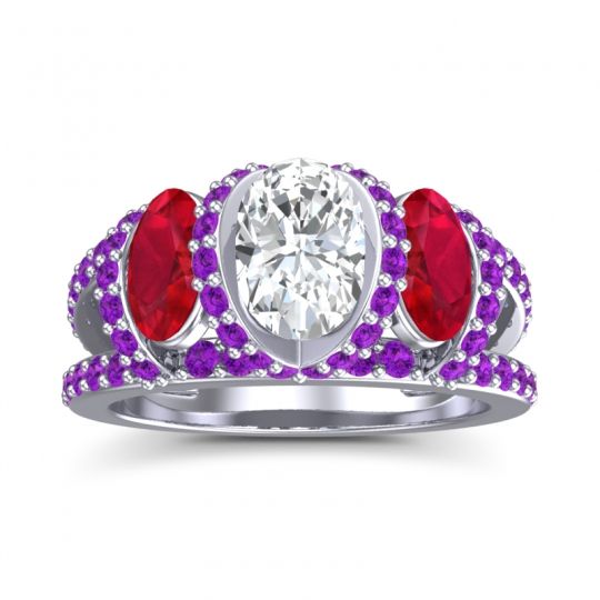 Three Stone Oval Pave Vapra Ring