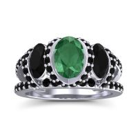 Lab Emerald Ring In Palladium With Black Onyx Vapra Oval Three-stone Ring
