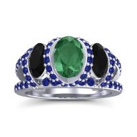 Lab Emerald Ring In Palladium With Black Onyx And Blue Sapphire Vapra Oval Three-stone Ring