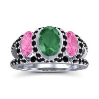 Lab Emerald Ring In Palladium With Pink Tourmaline And Black Onyx Vapra Oval Three-stone Ring