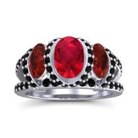Ruby Ring In 18k White Gold With Garnet And Black Onyx Vapra Oval Three-stone Ring