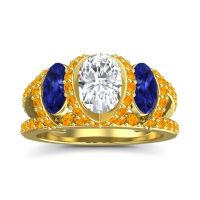 Diamond Ring In 14k Yellow Gold With Blue Sapphire And Citrine Vapra Oval Three-stone Ring