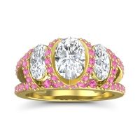 Diamond Ring In 18k Yellow Gold With Pink Tourmaline Vapra Oval Three-stone Ring