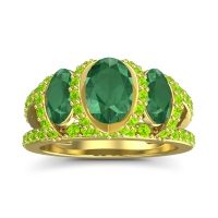 Emerald Ring In 18k Yellow Gold With Peridot Vapra Oval Three-stone Ring