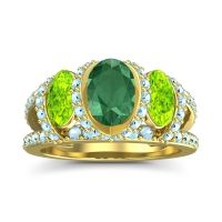 Emerald Ring In 18k Yellow Gold With Peridot And Aquamarine Vapra Oval Three-stone Ring