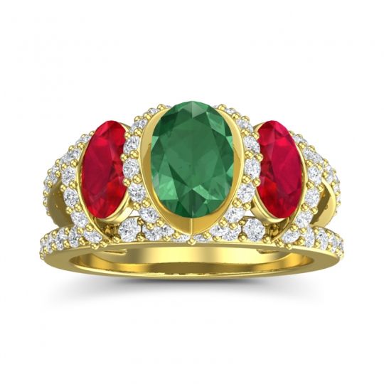 Three Stone Oval Pave Vapra Ring