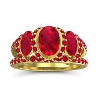 Ruby Ring In 14k Yellow Gold Vapra Oval Three-stone Ring