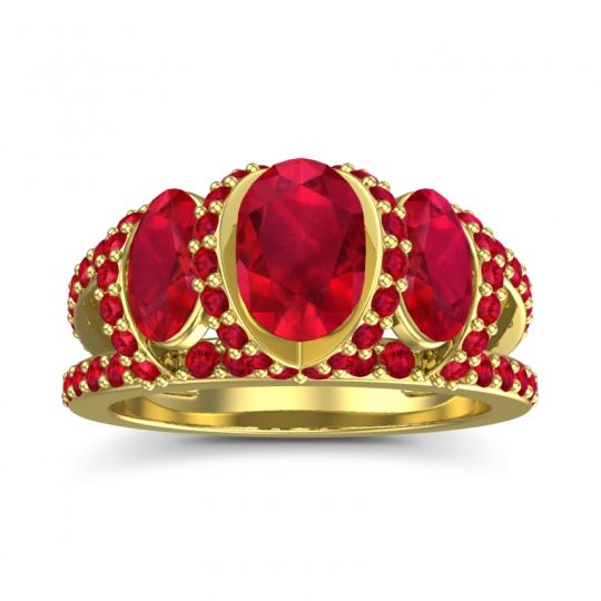 Three Stone Oval Pave Vapra Ring