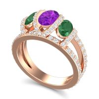 Three Stone Oval Pave Vapra Ring
