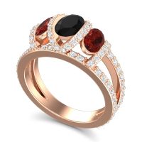 Three Stone Oval Pave Vapra Ring
