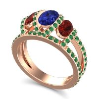 Three Stone Oval Pave Vapra Ring