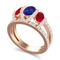 Three Stone Oval Pave Vapra Ring