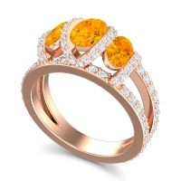 Three Stone Oval Pave Vapra Ring