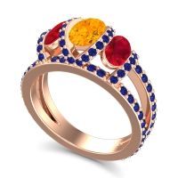 Three Stone Oval Pave Vapra Ring