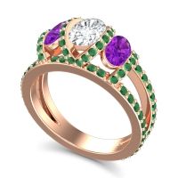 Three Stone Oval Pave Vapra Ring