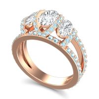 Three Stone Oval Pave Vapra Ring
