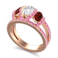 Three Stone Oval Pave Vapra Ring