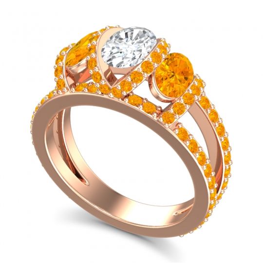 Three Stone Oval Pave Vapra Ring