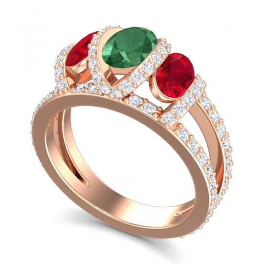 Three Stone Oval Pave Vapra Ring