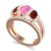Three Stone Oval Pave Vapra Ring